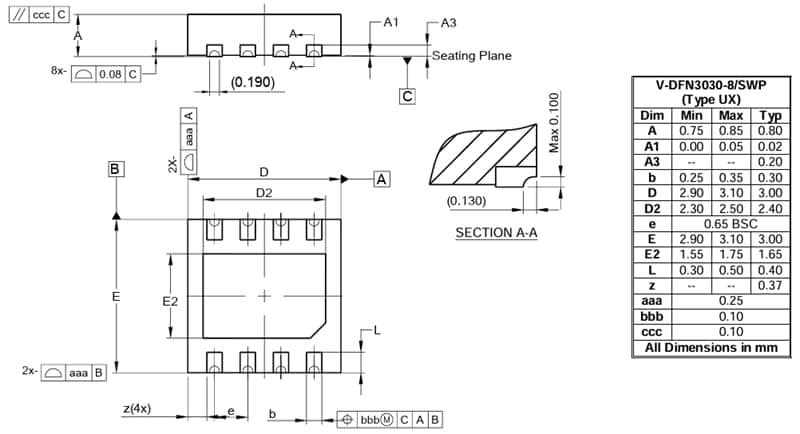 Plan mécanique - Diodes Incorporated Régulateurs de tension LDO AP7347EQ 